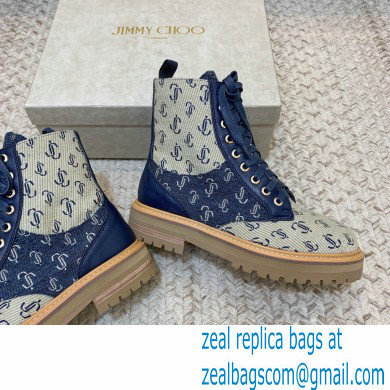 Jimmy Choo CORA FLAT JC Monogram Jacquard and Leather Mix Combat Boots Sand Dune 2021 - Click Image to Close