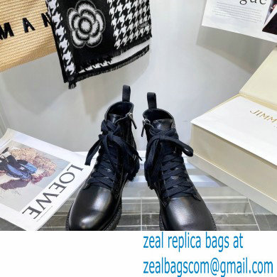 Jimmy Choo CORA FLAT JC Monogram Leather Mix Combat Boots Black 2021 - Click Image to Close