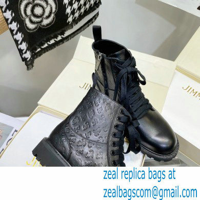 Jimmy Choo CORA FLAT JC Monogram Leather Mix Combat Boots Black 2021