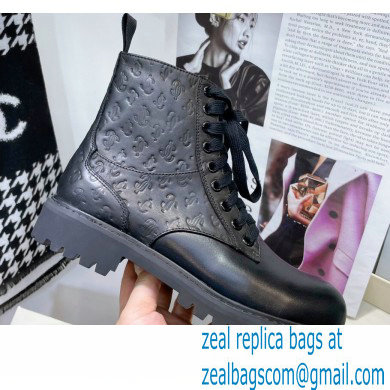 Jimmy Choo CORA FLAT JC Monogram Leather Mix Combat Boots Black 2021 - Click Image to Close