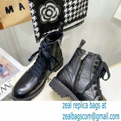 Jimmy Choo CORA FLAT JC Monogram Leather Mix Combat Boots Black 2021