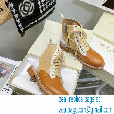 Jimmy Choo CORA FLAT JC Monogram Leather Mix Combat Boots Caramel 2021