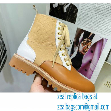 Jimmy Choo CORA FLAT JC Monogram Leather Mix Combat Boots Caramel 2021