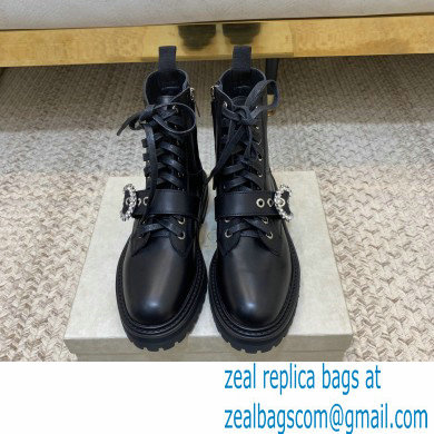 Jimmy Choo CORA FLAT Soft Calf Leather Combat Boots with Crystal Buckle Black 2021 - Click Image to Close