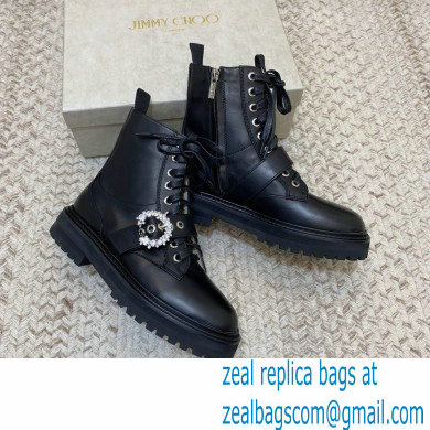 Jimmy Choo CORA FLAT Soft Calf Leather Combat Boots with Crystal Buckle Black 2021 - Click Image to Close