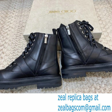 Jimmy Choo CORA FLAT Soft Calf Leather Combat Boots with Crystal Buckle Black 2021