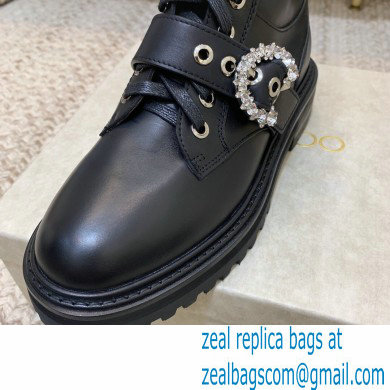 Jimmy Choo CORA FLAT Soft Calf Leather Combat Boots with Crystal Buckle Black 2021