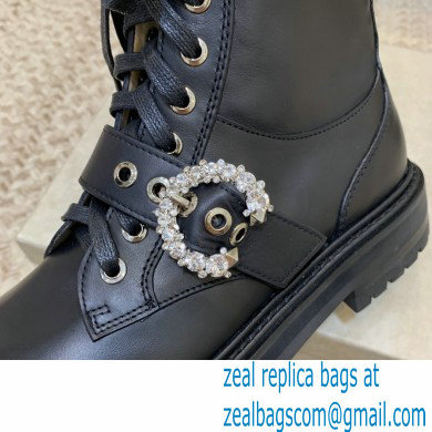 Jimmy Choo CORA FLAT Soft Calf Leather Combat Boots with Crystal Buckle Black 2021 - Click Image to Close