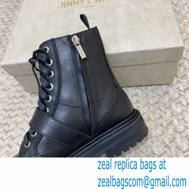 Jimmy Choo CORA FLAT Soft Calf Leather Combat Boots with Crystal Buckle Black 2021 - Click Image to Close