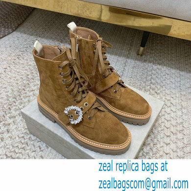 Jimmy Choo CORA FLAT Suede Combat Boots with Crystal Buckle Caramel 2021 - Click Image to Close