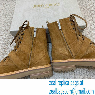 Jimmy Choo CORA FLAT Suede Combat Boots with Crystal Buckle Caramel 2021