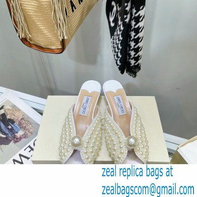 Jimmy Choo Heel 3.5cm SAMANTHA 35 White Satin Mules with All-Over Pearls 2021