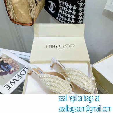 Jimmy Choo Heel 3.5cm SAMANTHA 35 White Satin Mules with All-Over Pearls 2021