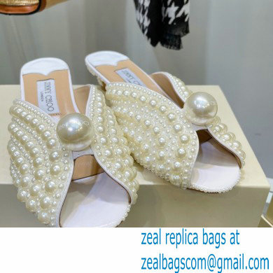 Jimmy Choo Heel 3.5cm SAMANTHA 35 White Satin Mules with All-Over Pearls 2021