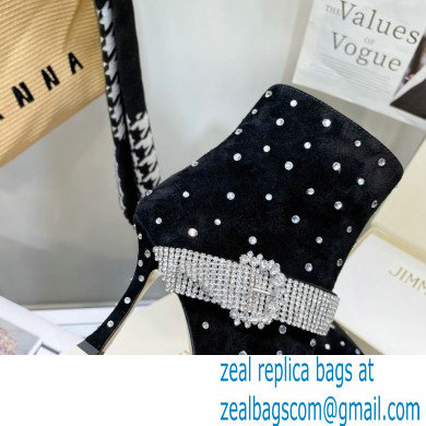 Jimmy Choo Heel 8.5cm KAZA Suede Booties Boots Black/crystal with Crystal-Embellished Strap 2021