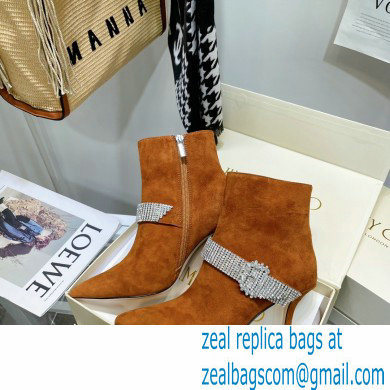 Jimmy Choo Heel 8.5cm KAZA Suede Booties Boots Orange with Crystal-Embellished Strap 2021