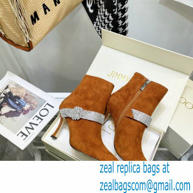 Jimmy Choo Heel 8.5cm KAZA Suede Booties Boots Orange with Crystal-Embellished Strap 2021