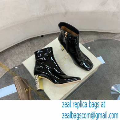 Jimmy Choo Heel 8cm Maine Ankle Boots Patent Black with Crystal Heel 2021