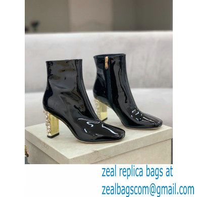 Jimmy Choo Heel 8cm Maine Ankle Boots Patent Black with Crystal Heel 2021