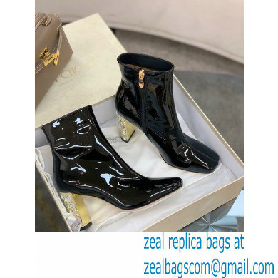 Jimmy Choo Heel 8cm Maine Ankle Boots Patent Black with Crystal Heel 2021 - Click Image to Close