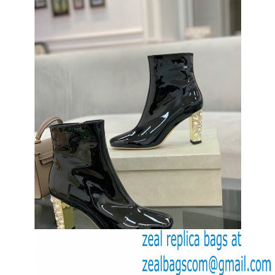 Jimmy Choo Heel 8cm Maine Ankle Boots Patent Black with Crystal Heel 2021