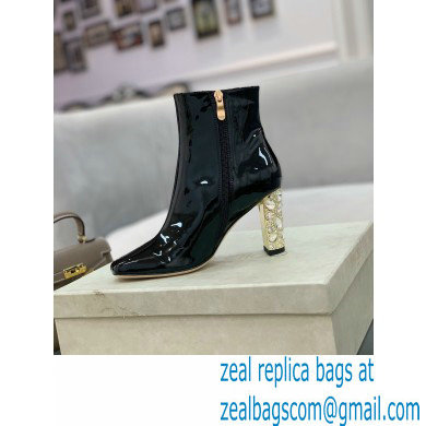 Jimmy Choo Heel 8cm Maine Ankle Boots Patent Black with Crystal Heel 2021