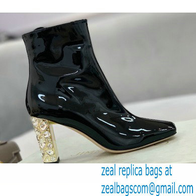 Jimmy Choo Heel 8cm Maine Ankle Boots Patent Black with Crystal Heel 2021