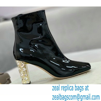 Jimmy Choo Heel 8cm Maine Ankle Boots Patent Black with Crystal Heel 2021 - Click Image to Close