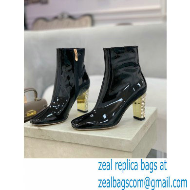 Jimmy Choo Heel 8cm Maine Ankle Boots Patent Black with Crystal Heel 2021 - Click Image to Close