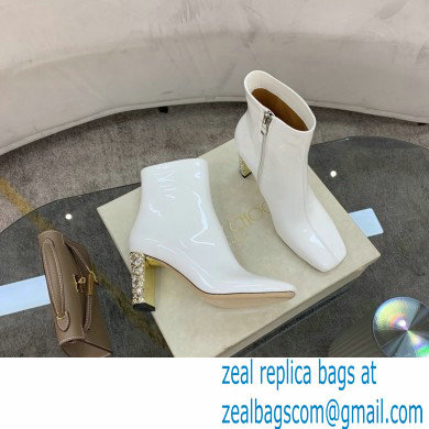 Jimmy Choo Heel 8cm Maine Ankle Boots Patent White with Crystal Heel 2021