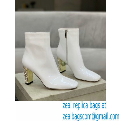 Jimmy Choo Heel 8cm Maine Ankle Boots Patent White with Crystal Heel 2021 - Click Image to Close
