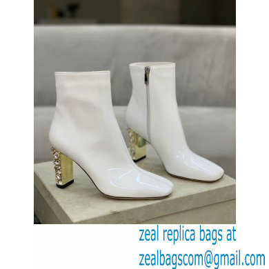 Jimmy Choo Heel 8cm Maine Ankle Boots Patent White with Crystal Heel 2021