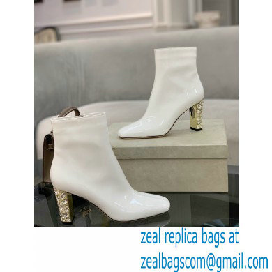 Jimmy Choo Heel 8cm Maine Ankle Boots Patent White with Crystal Heel 2021