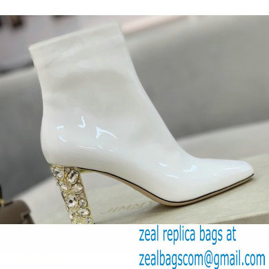 Jimmy Choo Heel 8cm Maine Ankle Boots Patent White with Crystal Heel 2021