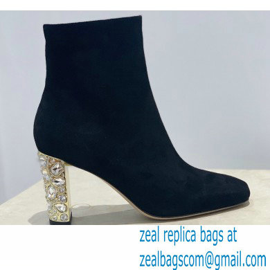 Jimmy Choo Heel 8cm Maine Ankle Boots Suede Black with Crystal Heel 2021 - Click Image to Close