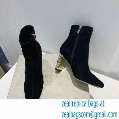 Jimmy Choo Heel 8cm Maine Ankle Boots Suede Black with Crystal Heel 2021