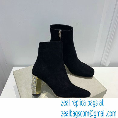 Jimmy Choo Heel 8cm Maine Ankle Boots Suede Black with Crystal Heel 2021