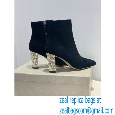Jimmy Choo Heel 8cm Maine Ankle Boots Suede Black with Crystal Heel 2021 - Click Image to Close