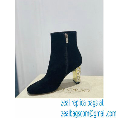 Jimmy Choo Heel 8cm Maine Ankle Boots Suede Black with Crystal Heel 2021 - Click Image to Close