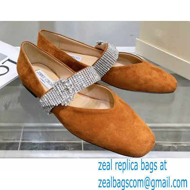 Jimmy Choo KRISTA FLAT Suede Flats Orange with Crystal-Embellished Strap 2021