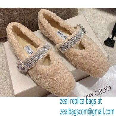 Jimmy Choo KRISTA Faux Fur Flats with Crystal-Embellished Strap 01 2021
