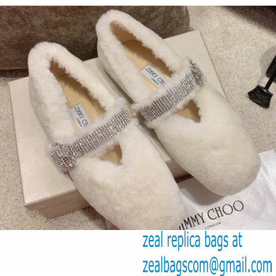 Jimmy Choo KRISTA Faux Fur Flats with Crystal-Embellished Strap 06 2021