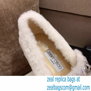 Jimmy Choo KRISTA Faux Fur Flats with Crystal-Embellished Strap 06 2021