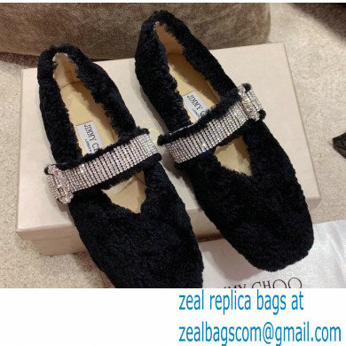 Jimmy Choo KRISTA Faux Fur Flats with Crystal-Embellished Strap 07 2021