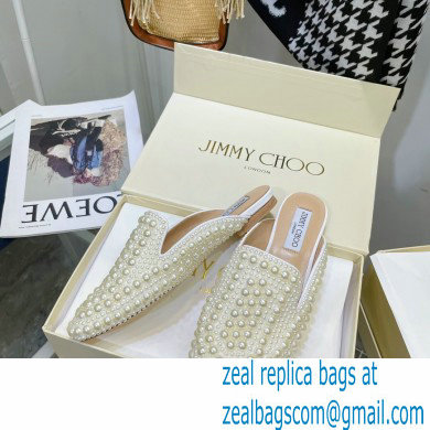 Jimmy Choo White Satin Slippers with All-Over Pearls 2021 - Click Image to Close