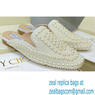 Jimmy Choo White Satin Slippers with All-Over Pearls 2021 - Click Image to Close