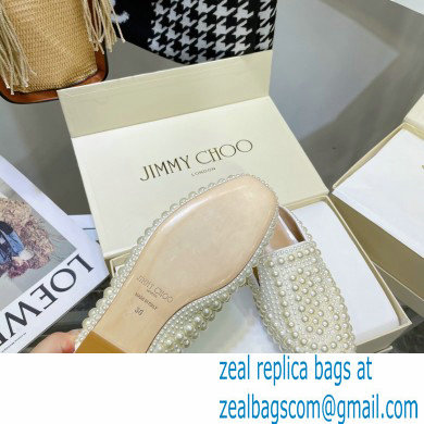 Jimmy Choo White Satin Slippers with All-Over Pearls 2021 - Click Image to Close