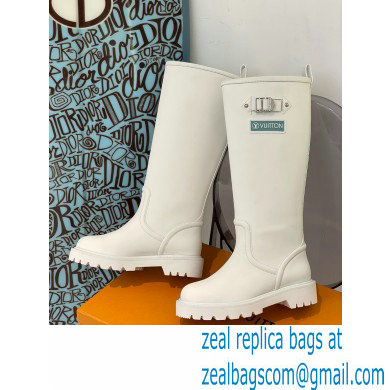 Louis Vuitton Territory Flat High Boots Buckle and Studs White 2021 - Click Image to Close