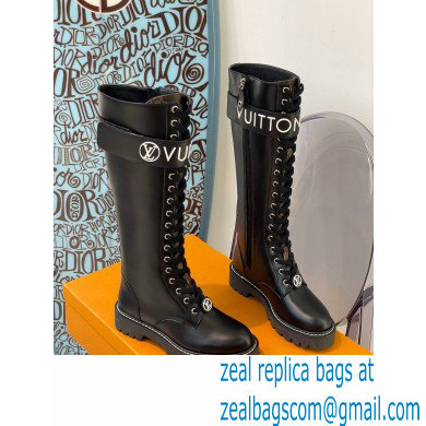 Louis Vuitton Territory Flat High Ranger Boots Adjustable Strap Black 2021