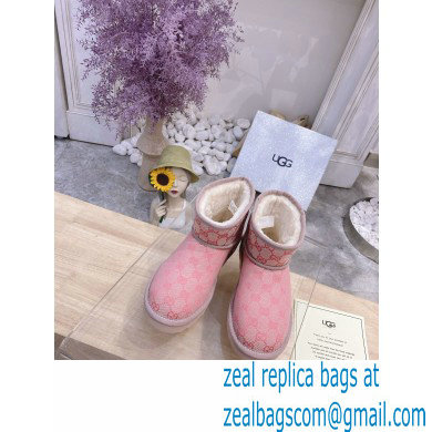 UGG x Gucci Shearling Lining Ankle Boots Pink 2021 - Click Image to Close